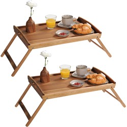 Set van 2x stuks acacia houten dienbladen 35 x 55 cm met inklapbare poten - Dienbladen