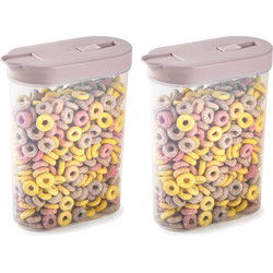 Plasticforte Voedselcontainer strooibus - 2x - lichtroze - inhoud 1 liter - kunststof - 15x7x19 cm - Voorraadpot