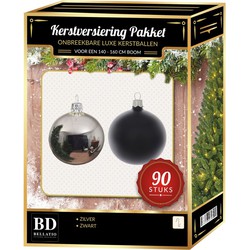 Zilver met zwart kerstballen pakket 90-delig voor 150 cm boom - Kerstbal