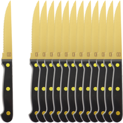OTIX Steakmessen - Set van 12 Stuks - Vleesmessen - Goud - Zwart - Vaatwasserbestendig - Steakmessenset - RVS