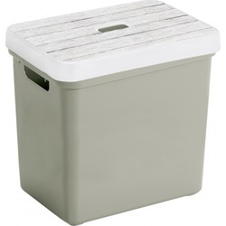 Sunware Opbergbox/mand - lichtgroen - 25 liter - met deksel hout kleur - Opbergbox