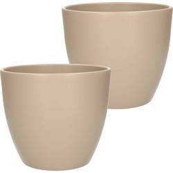 2x stuks bloempot mat taupe keramiek voor kamerplant H17 x D19.5 cm - Plantenpotten