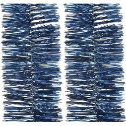 2x Kerst lametta guirlande donkerblauw 270 cm kerstboom versiering/decoratie - Kerstslingers