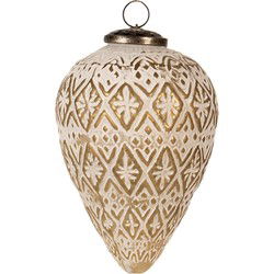 Clayre & Eef Kerstbal  13 cm Wit Glas Kerstboomversiering