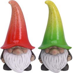 Tuinkabouters - 2x - polystone - 23 cm - gnooms - groen/rood - Tuinbeelden