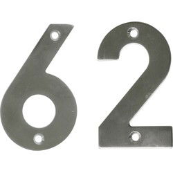AMIG Huisnummer 62 - massief Inox RVS - 10cm - incl. bijpassende schroeven - zilver - Huisnummers