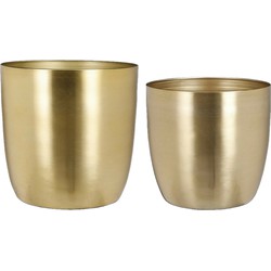 Plantenpot/bloempotten set - 2x stuks - metaal - goud - D20 en D24 cm - Plantenpotten