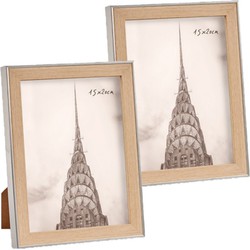 2x stuks kunststof fotolijst zilver met hout geschikt voor een foto van 15 x 20 cm - Fotolijsten
