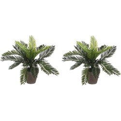 2x Groene Cycaspalm kunstplanten 33 cm met zwarte pot - Kunstplanten