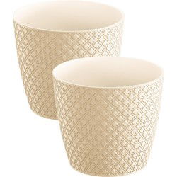 2x stuks orient stijl plantenpot/bloempot kunststof dia 26 cm en hoogte 23 cm creme wit - Plantenpotten