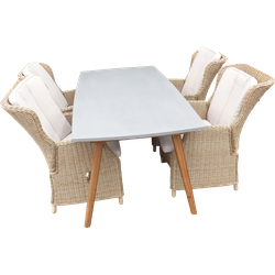 Set van Copenhagen tafel 180x90 cm en 4 Darwin verstelbare stoelen rattan