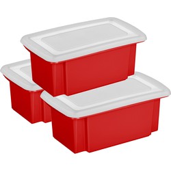 Sunware 3x opslagboxen kunststof 7 liter rood 38 x 21 x 14 cm met deksel - Opbergbox