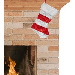 Kerst sok rood met wit gestreept H43 cm - Kerstsokken