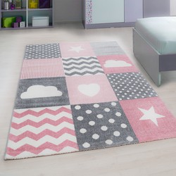 Kids Kinderkamer Hart En Ster Roze vloerkleed - - 200 X 290 CM