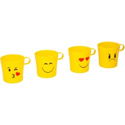 Set van 4x drinkbekers - geel - kunststof - 250 ml - met oortje - Drinkbekers