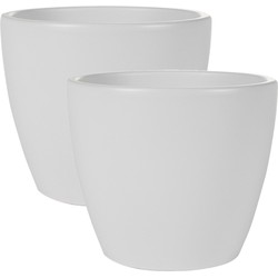 2x stuks plantenpot/bloempot in een strakke Scandinavische look wit Dia 16 cm en Hoogte 13 cm - Plantenpotten