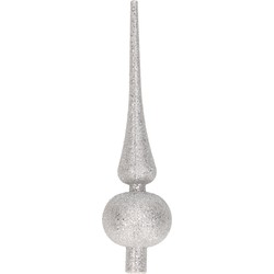 Kunststof piek/kerstboom topper glitter zilver H23 cm - kerstboompieken