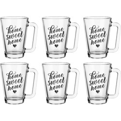 Glasmark Theeglazen/koffie glazen Home Sweet home - transparant glas - 12x stuks - 250 ml - Koffie- en theeglazen