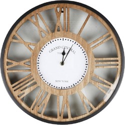 Urban Living Wandklok Grand Central - Open structuur - Dia 40 cm - hout/kunststof - beige/grijs - Wandklokken