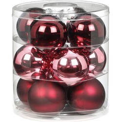 12x Berry Kiss mix roze/rode glazen kerstballen 8 cm glans en mat - Kerstbal