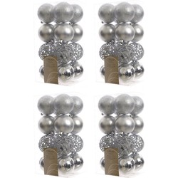 64x Kunststof kerstballen mix zilver 6 cm kerstboom versiering/decoratie - Kerstbal