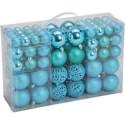 100x stuks kunststof kerstballen turquoise blauw 3, 4 en 6 cm - Kerstbal