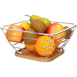 Metalen fruitschaal/fruitmand zilver vierkant 24 x 24 x 12 cm - Fruitschalen