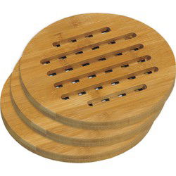 Ronde pannen onderzetter van bamboe hout - 3x - D19 cm - Panonderzetters