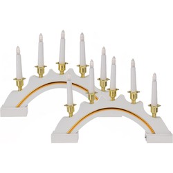 Kaarsenbruggen - 2x stuks - LED verlichting - wit/goud - 37 cm - kerstverlichting figuur