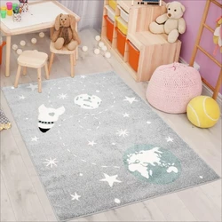 Playful Pals Kids Kinderkamer Grijs vloerkleed - Ruimteschip - 80 X 150 CM