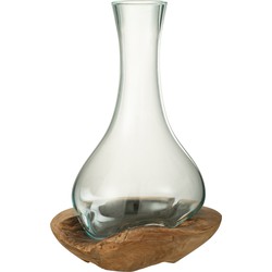 J-line - Vaas Fles Gamal Hout/glas Natuur/transparant Large - 18x18x33.5cm