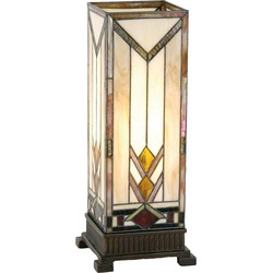 LumiLamp Tiffany Tafellamp  18x18x45 cm  Beige Geel Glas Rechthoek Tiffany Bureaulamp