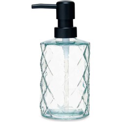 Berilo zeeppompje/dispenser Diamond - helder transparant - glas - 18 x 7 cm - 410 ml - Zeeppompjes