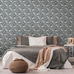 Livingwalls behang bloemmotief wit, zwart en grijs - 53 cm x 10,05 m - AS-390595