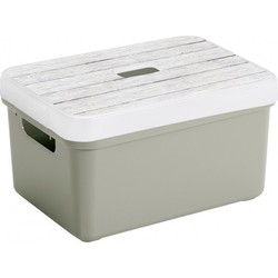 Sunware Opbergbox/mand - lichtgroen - 13 liter - met deksel hout kleur - Opbergbox