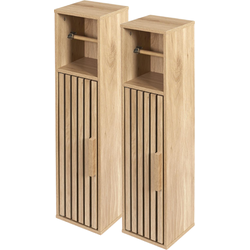 MISOU Klaus Toiletkastje - Set van 2 - WC kastje - Badkamerkastje - WC rolhouder - Toiletrolhouder - Staand - Hout - Smal