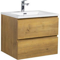 Badplaats Badkamermeubel Set Angela 60 cm - Eiken - Badmeubel met Wastafel