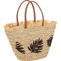 J-line - Strandtas Blad Jute Naturel/donker Bruin - 48x22x55cm