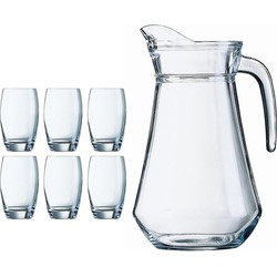 Waterglazen Salto set van 6x stuks 350 ml en luxe schenkkan 1.6 liter - Drinkglazen