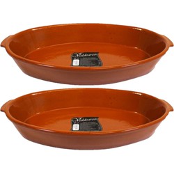 Set van 2x stuks tapas ovenschalen/serveerschalen ovaal terracotta Fontein 7 liter - Snack en tapasschalen