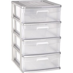 Ladeblok/bureau organizer met 4x lades grijs/transparant L40 x B39 x H65 cm - Ladeblok