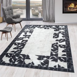 Fiesta Wasbaar Vloerkleed - Laagpolig - Zwart Wit - Woonkamer Tapijt - Canvas Rug- 120x170 CM