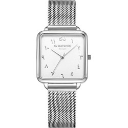 LW Collection SJ WATCHES Masqat horloge dames Zilverkleurig vierkant 28.5mm