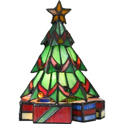 LumiLamp Tiffany Tafellamp Kerstboom 17x17x23 cm  Groen Glas Tiffany Bureaulamp