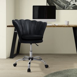 Bureaustoel met wielen en rugleuning schelpdesign 68x68 cm zwart fluweel metalen frame ML design