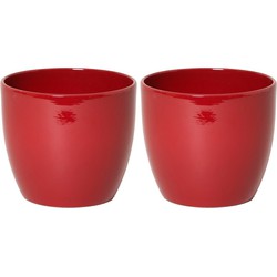 2x stuks bloempot glanzend wijn rood keramiek voor kamerplant H9.8 x D12 cm - Plantenpotten