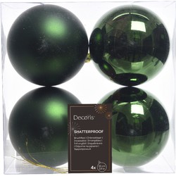 Decoris Kerstballen - 4x st - donkergroen - 10 cm - kunststof - Kerstbal