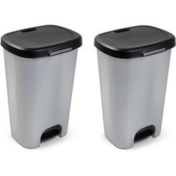 PlasticForte Pedaalemmer - 2x - grijs - vuilnisbak met deksel - 50 l - Pedaalemmers