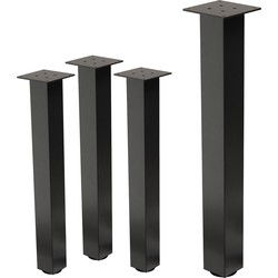 Set van 4 tafelpoten I-Design 72 cm donkergrijze look industrieel gepoedercoat stalen profiel 8x8 cm in hoogte verstelbare meubelpoten 1-4cm ML-Design