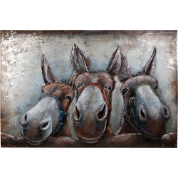 Clayre & Eef 3D Schilderijen metaal 120x80 cm Bruin IJzer Ezel Muurdecoratie